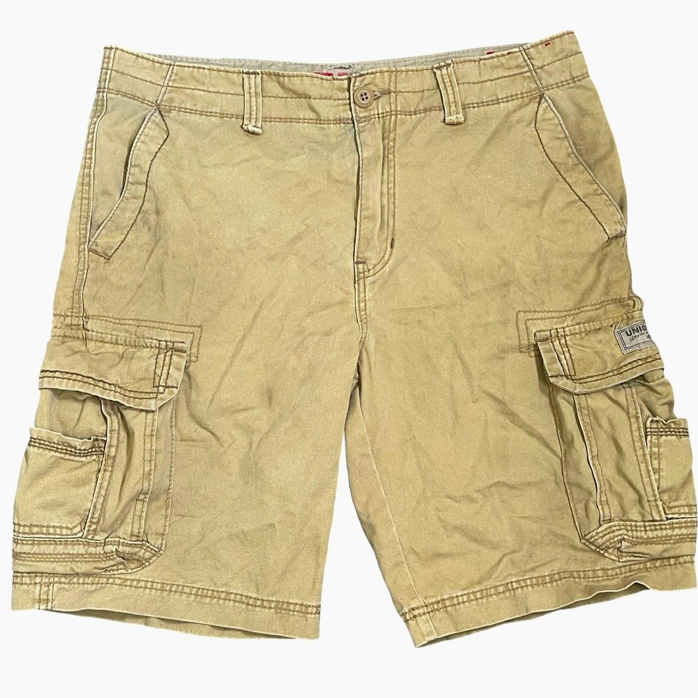 Vintage Unionbay Cargo Shorts Men 34" Khaki Cotton Baggy Rugged Utility‎ Y2K